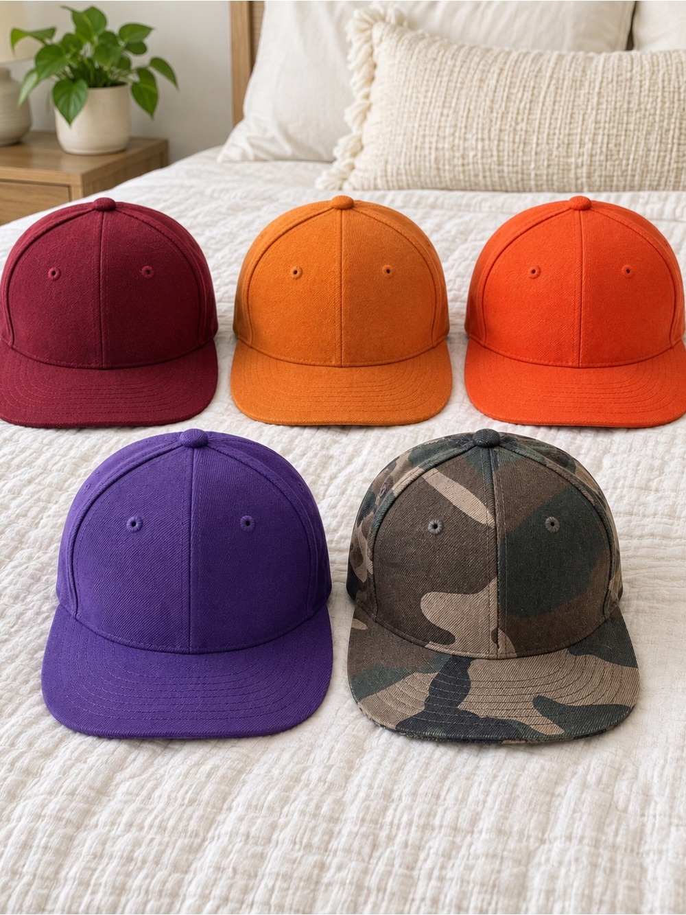 5 Fitted Caps Lot Size 7 & 7 1/8 Burgundy Orange Purple Camo